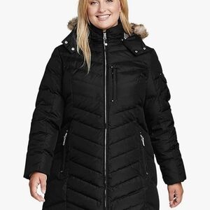 Eddie Bauer Women's Black Puffer Jacket with Faux Fur Hood